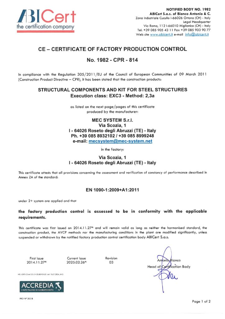 Abicert certificato MEC SYSTEM 814 26.02.2025 ingl page 0001